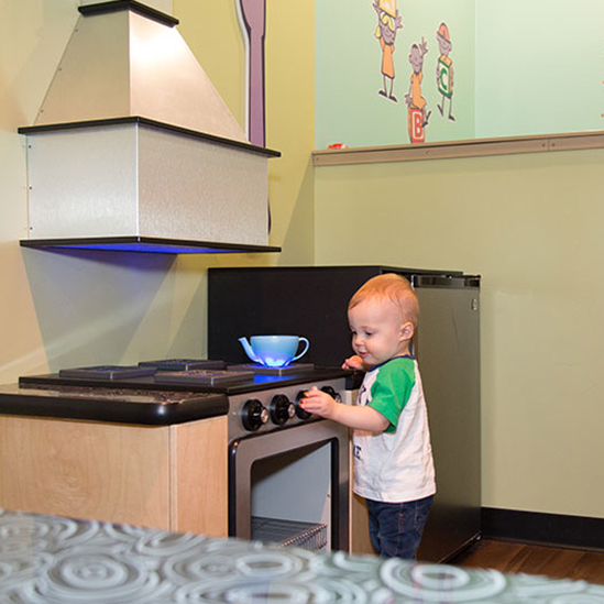 close view of children's kitchen play area